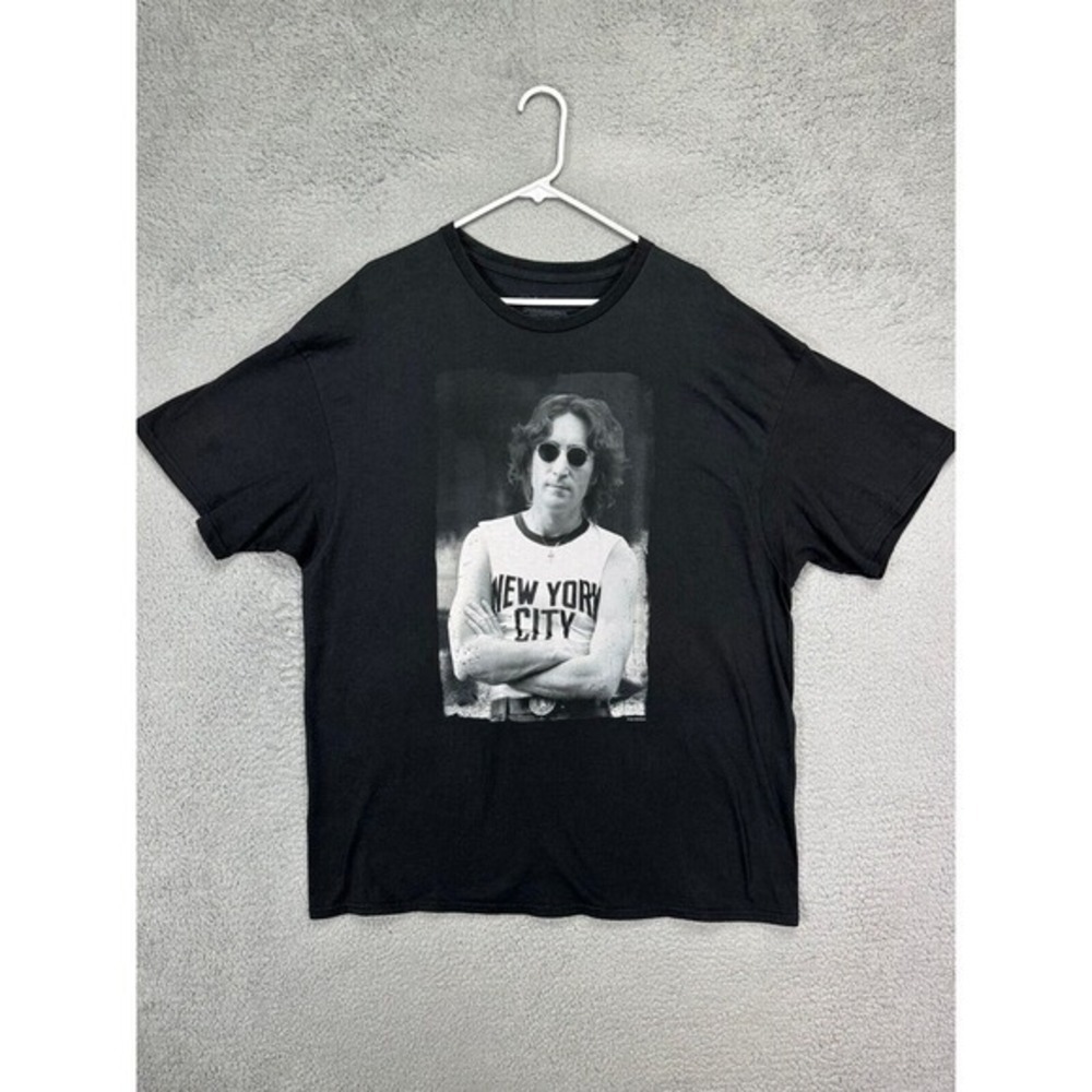 John Lennon Shirt Adult 2XL Black Graphic Crew Neck Tee T-Shirt Short Sleeve Men